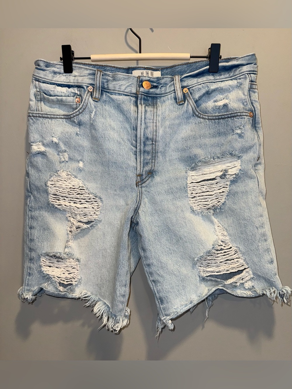 We The Free Light Blue Distressed Denim Shorts